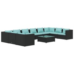 Комплект садовой мебели с подушками, 11 предметов, ротанг из полиэтилена, чёрный / синий (46380) цена и информация | Комплекты уличной мебели | 220.lv