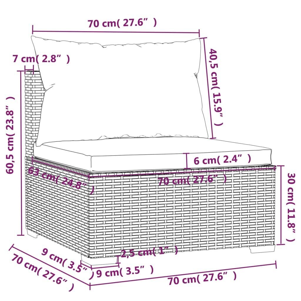 VidaXL 9-daļīgs dārza mēbeļu komplekts, matrači, melna PE rotangpalma cena un informācija | Dārza mēbeļu komplekti | 220.lv