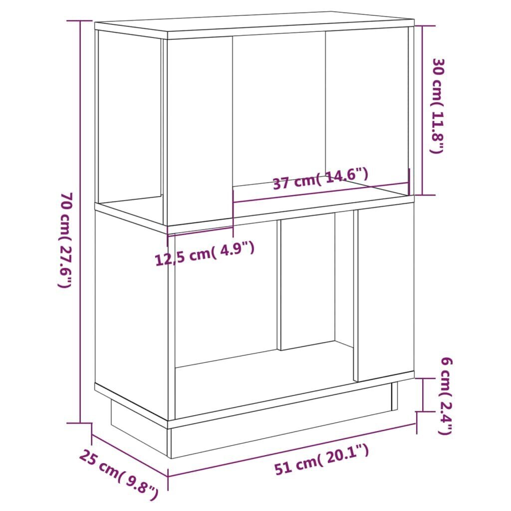 vidaXL grāmatu plaukts, balts, 51x25x70 cm, priedes masīvkoks cena un informācija | Plaukti | 220.lv