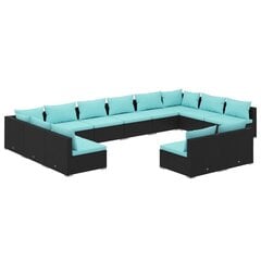Садовый комплект мебели с подушками из 9 частей, чёрный / синий цена и информация | Комплекты уличной мебели | 220.lv