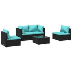 Садовый набор мебели с подушками, 6 частей, чёрный / синий цена и информация | Комплекты уличной мебели | 220.lv