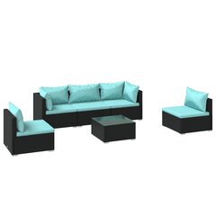 Садовый набор с подушками, 6 частей, чёрный / синий цена и информация | Комплекты уличной мебели | 220.lv