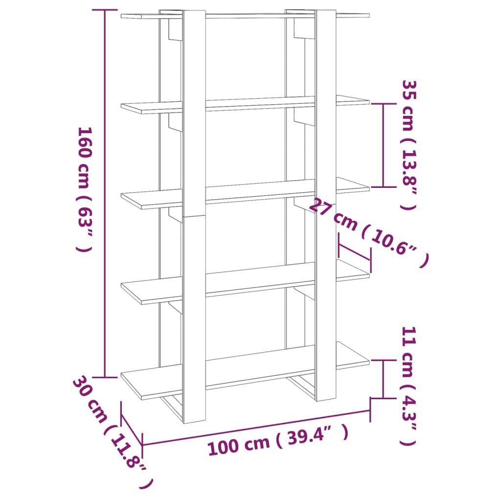 vidaXL grāmatu plaukts/istabas aizslietnis, pelēcīga ozola, 100x30x160 цена и информация | Plaukti | 220.lv