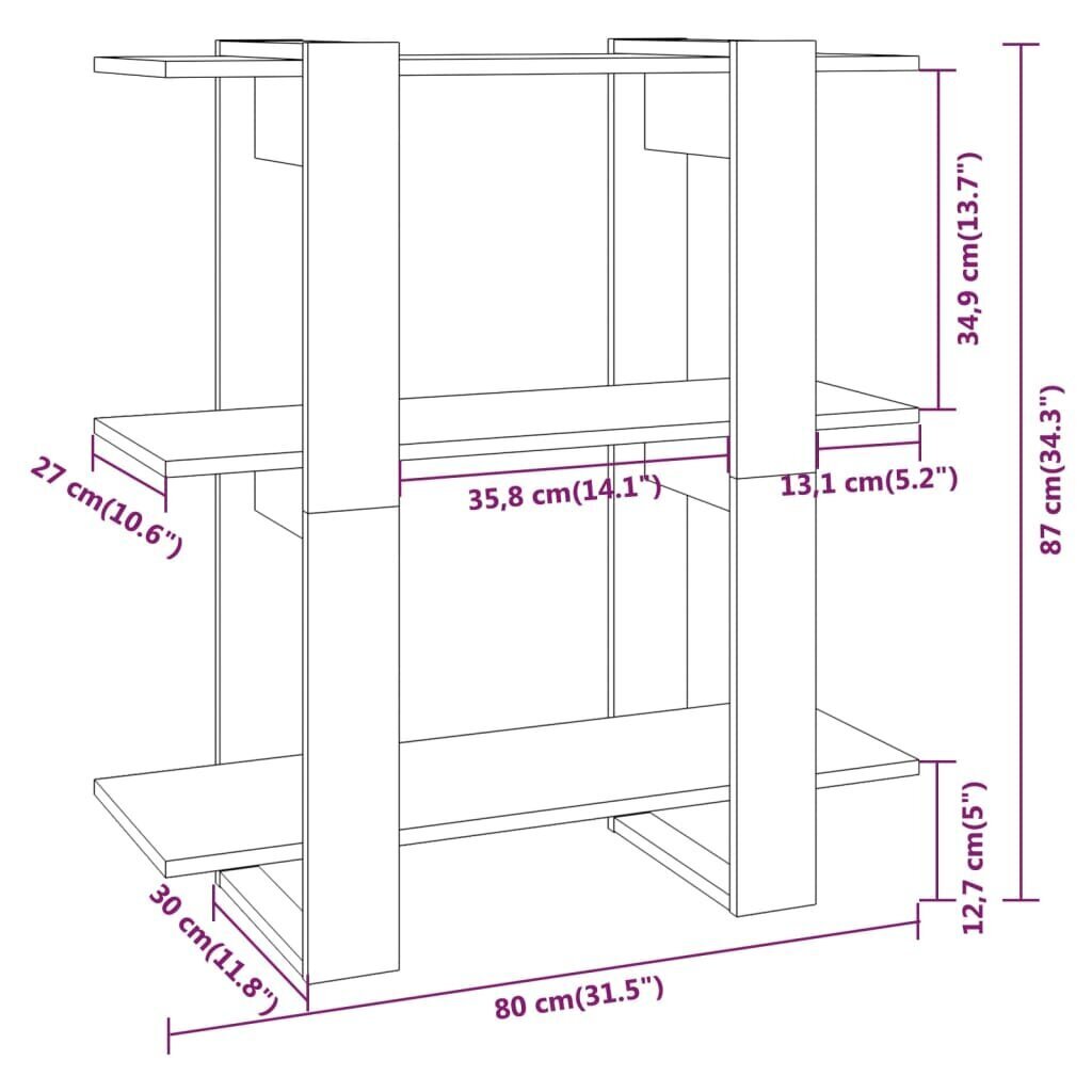 vidaXL grāmatu plaukts, aizslietnis, pelēcīga ozolkoka, 80x30x87 cm цена и информация | Plaukti | 220.lv