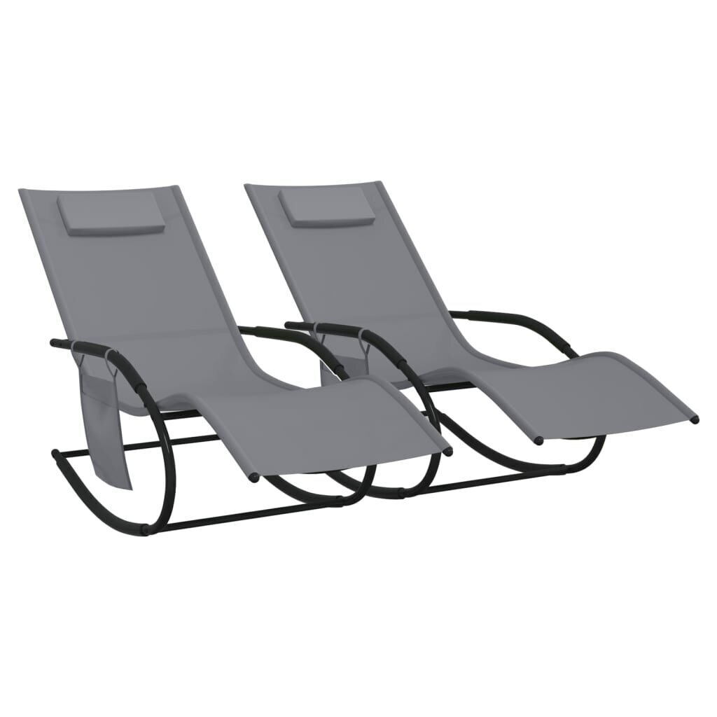 VidaXL sauļošanās šūpuļkrēsli, 2 gab., tērauds, pelēks tekstilēns cena un informācija | Sauļošanās krēsli | 220.lv