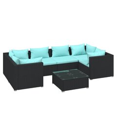 Комплект уличной мебели с подушками, 7 частей, чёрный цена и информация | Комплекты уличной мебели | 220.lv