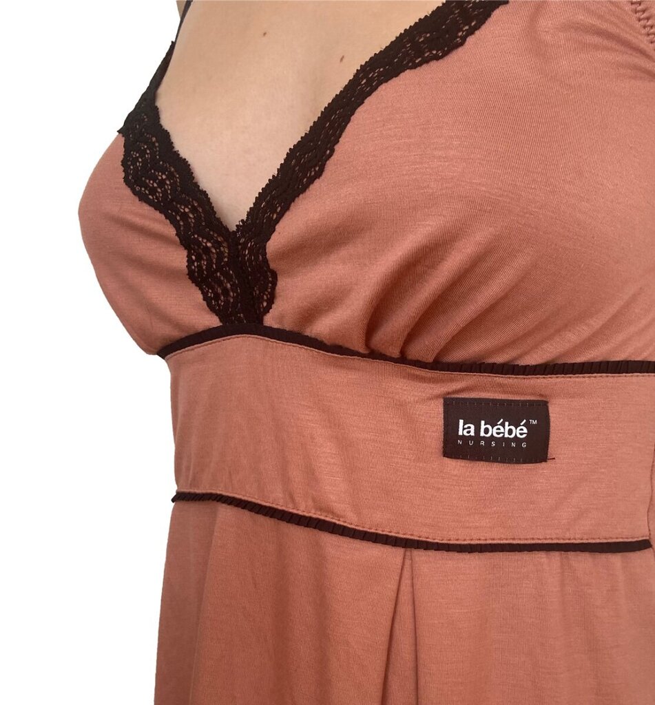 La Bebe™ Nursing Cotton Mia Art.133505 Toffee Grūtnieču barošanas naktskrekls topošām māmiņām ar mežģinēm cena un informācija | Naktskrekli, pidžamas | 220.lv