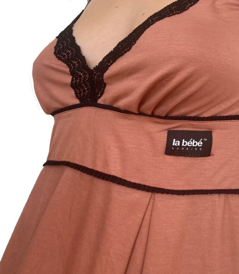 La Bebe™ Nursing Cotton Mia Art.133505 Toffee Grūtnieču barošanas naktskrekls topošām māmiņām ar mežģinēm cena un informācija | Naktskrekli, pidžamas | 220.lv