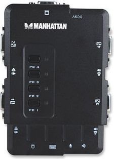 KVM slēdzis VGA / USB 4x1 4 porti ar audio / mikrofonu Manhattan 151269 cena un informācija | Rūteri (maršrutētāji) | 220.lv