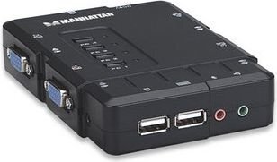 KVM slēdzis VGA / USB 4x1 4 porti ar audio / mikrofonu Manhattan 151269 cena un informācija | Manhattan Datortehnika | 220.lv