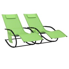 VidaXL sauļošanās šūpuļkrēsli, 2 gab., tērauds, zaļš tekstilēns цена и информация | Шезлонги | 220.lv