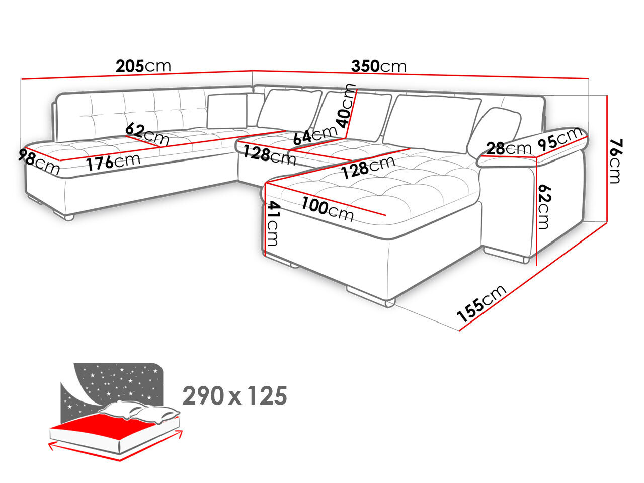 U veida stūra dīvāngulta Tony LED-Left-Lux 05 + Lux 05 + Lux 06 cena un informācija | Dīvāni | 220.lv