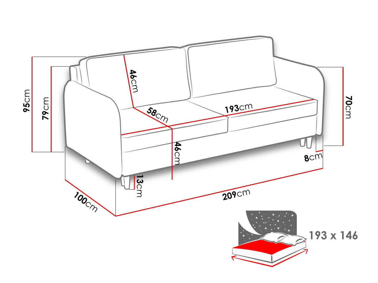 Dīvāns gulta AISHA-Mono 236 цена и информация | Dīvāni | 220.lv