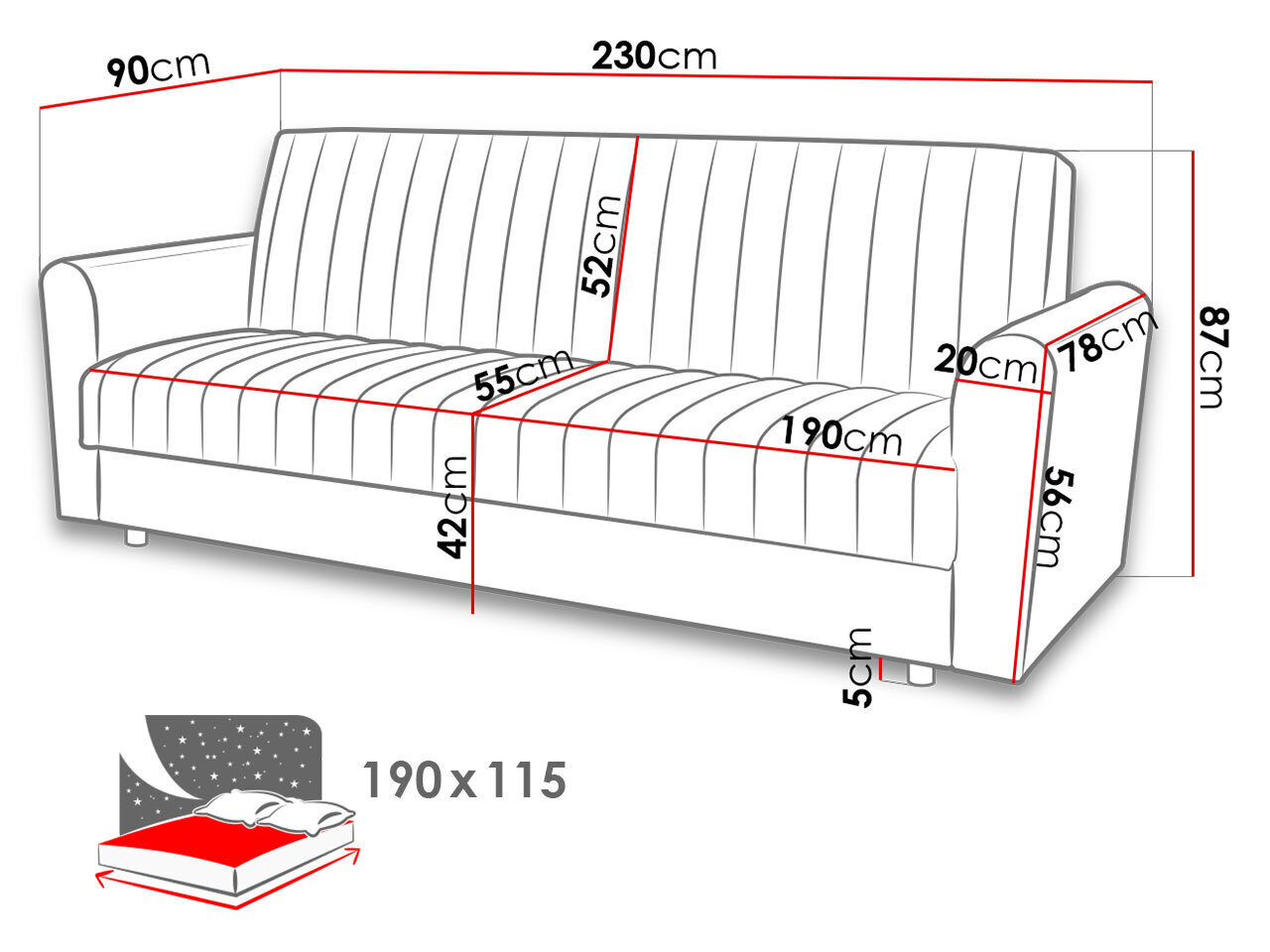 Dīvāns gulta GOLDEA-Paros 02 cena un informācija | Dīvāni | 220.lv