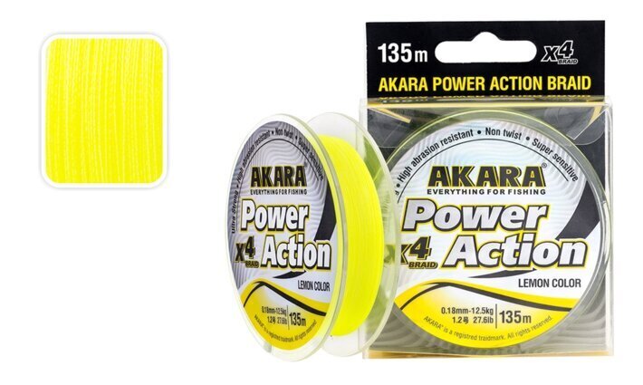 Pīta līnija AKARA Power Action X-4 Yellow 135m 0,10mm cena un informācija | Citi makšķerēšanas piederumi | 220.lv