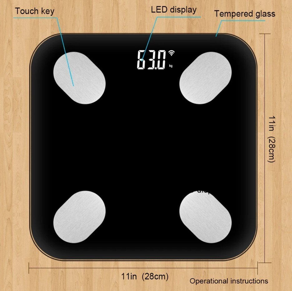 Viedie grīdas svari ar Bluetooth funkciju, melni cena un informācija | Ķermeņa svari, bagāžas svari | 220.lv
