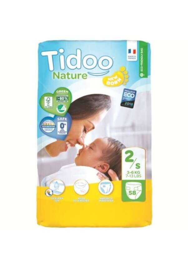 Tidoo Nature Newborn Art.142567 Ekoloģiskās autiņbiksītes S izmērs 3-6 kg, 58 gab. cena un informācija | Autiņbiksītes | 220.lv