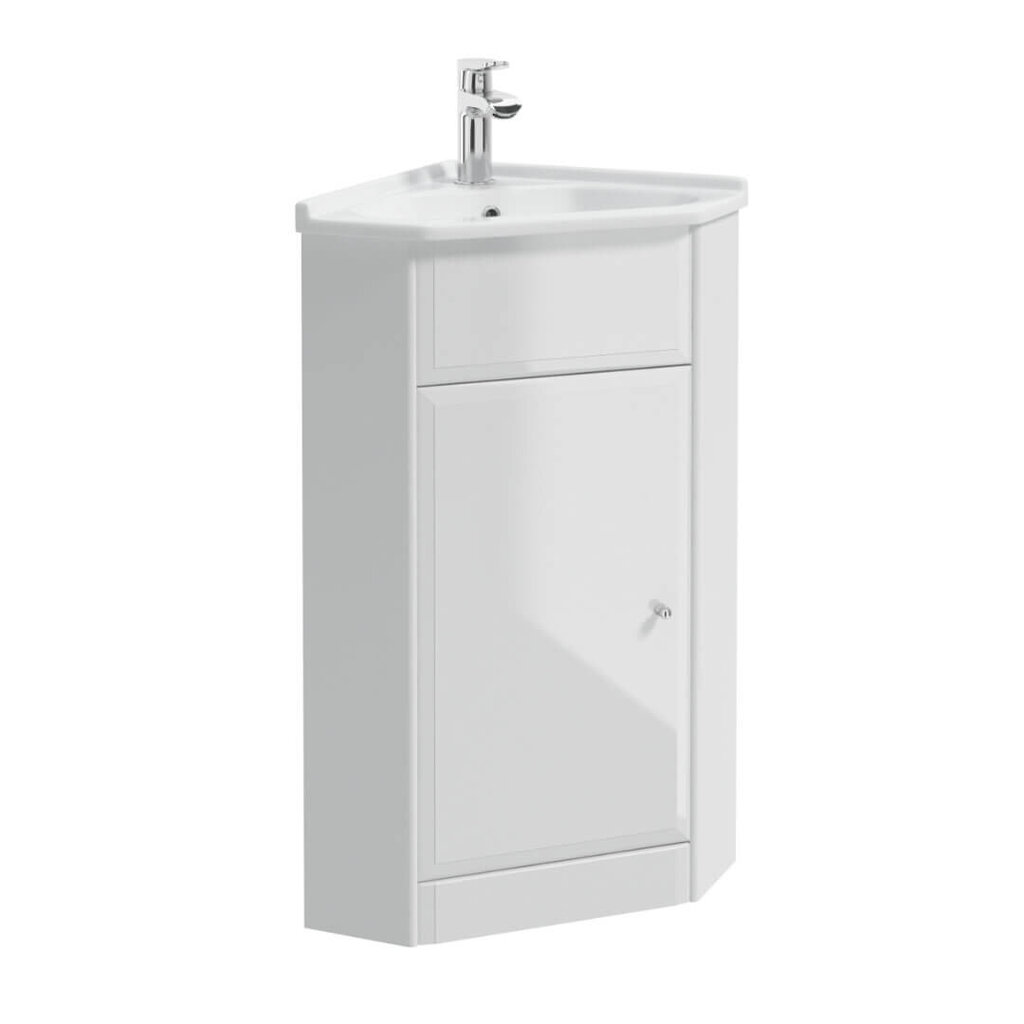 Brīvi stāvošs stūra vannas istabas skapītis Armando D50 001-D-05005 ar izlietni L1600, balts cena un informācija | Vannas istabas skapīši | 220.lv