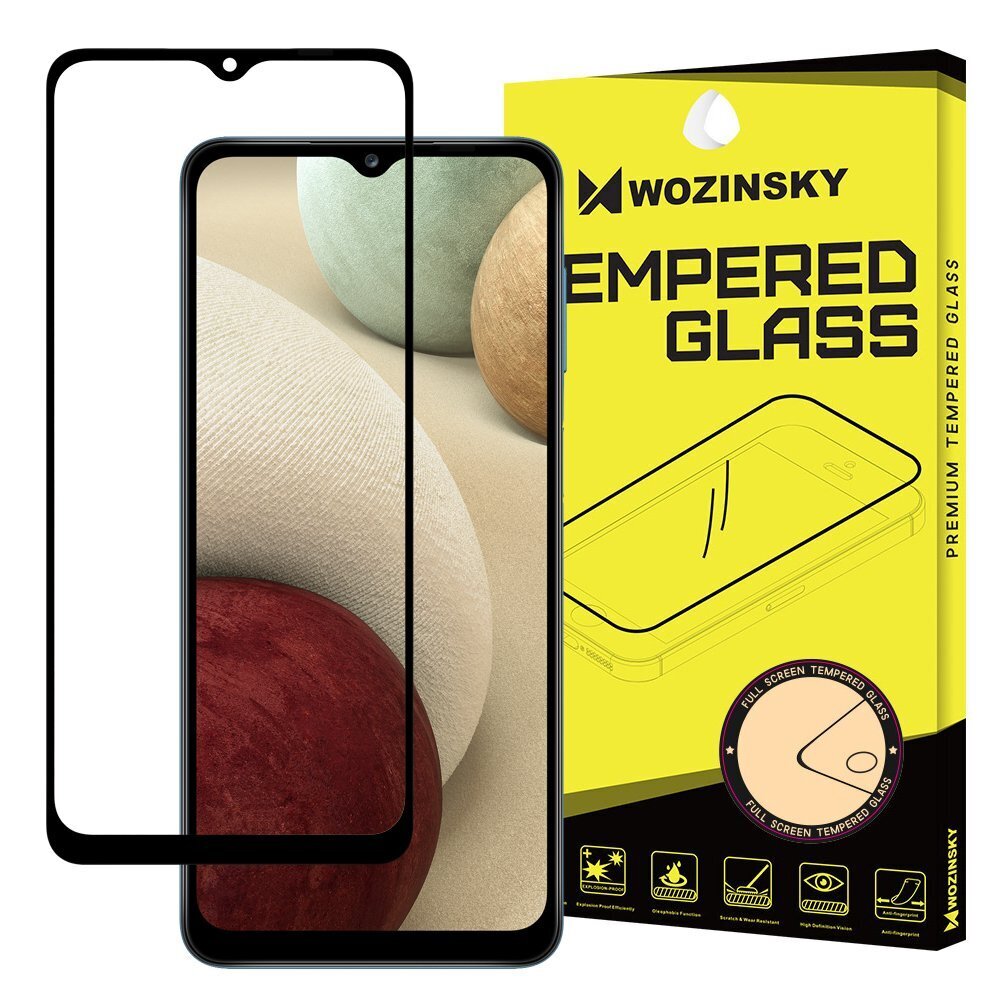 Wozinsky Tempered Glass Full Glue Super Tough Ekrāna aizsargstikls Pilns pārklājums ar korpusa rāmi Piemērots Samsung Galaxy A12 melns цена и информация | Ekrāna aizsargstikli | 220.lv