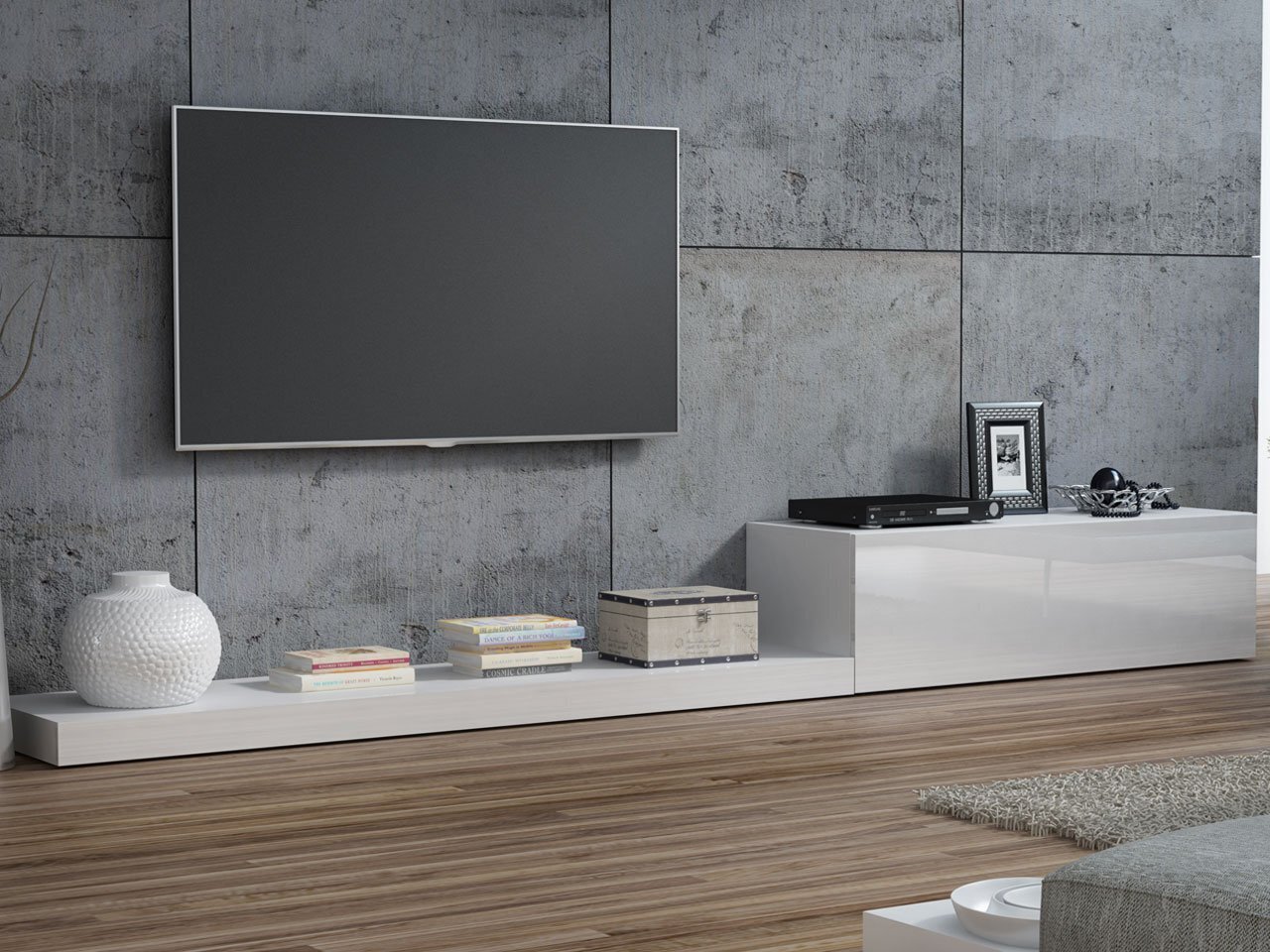 TV galds Rifo-balts / balts spīdīgs cena un informācija | TV galdiņi | 220.lv