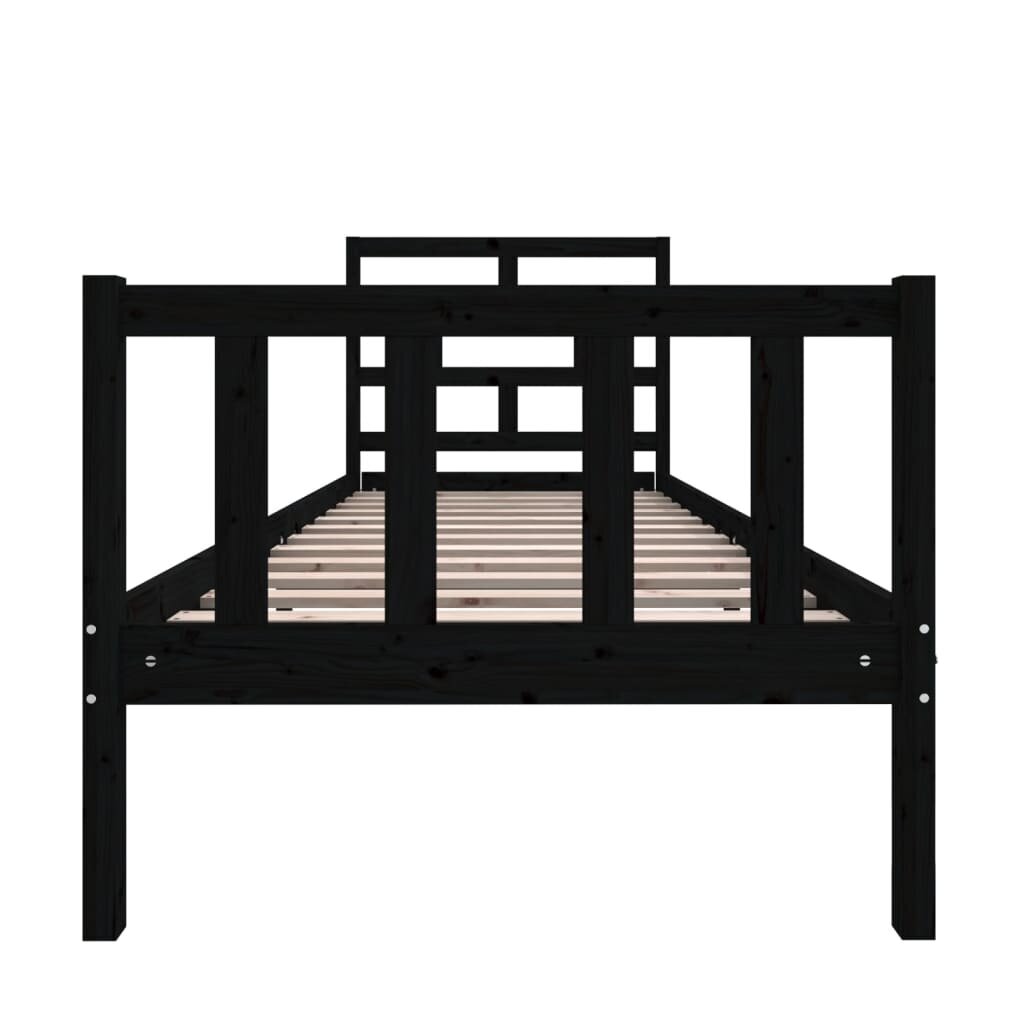 vidaXL gultas rāmis, melns, priedes masīvkoks, 75x190 cm, vienvietīgs cena un informācija | Gultas | 220.lv