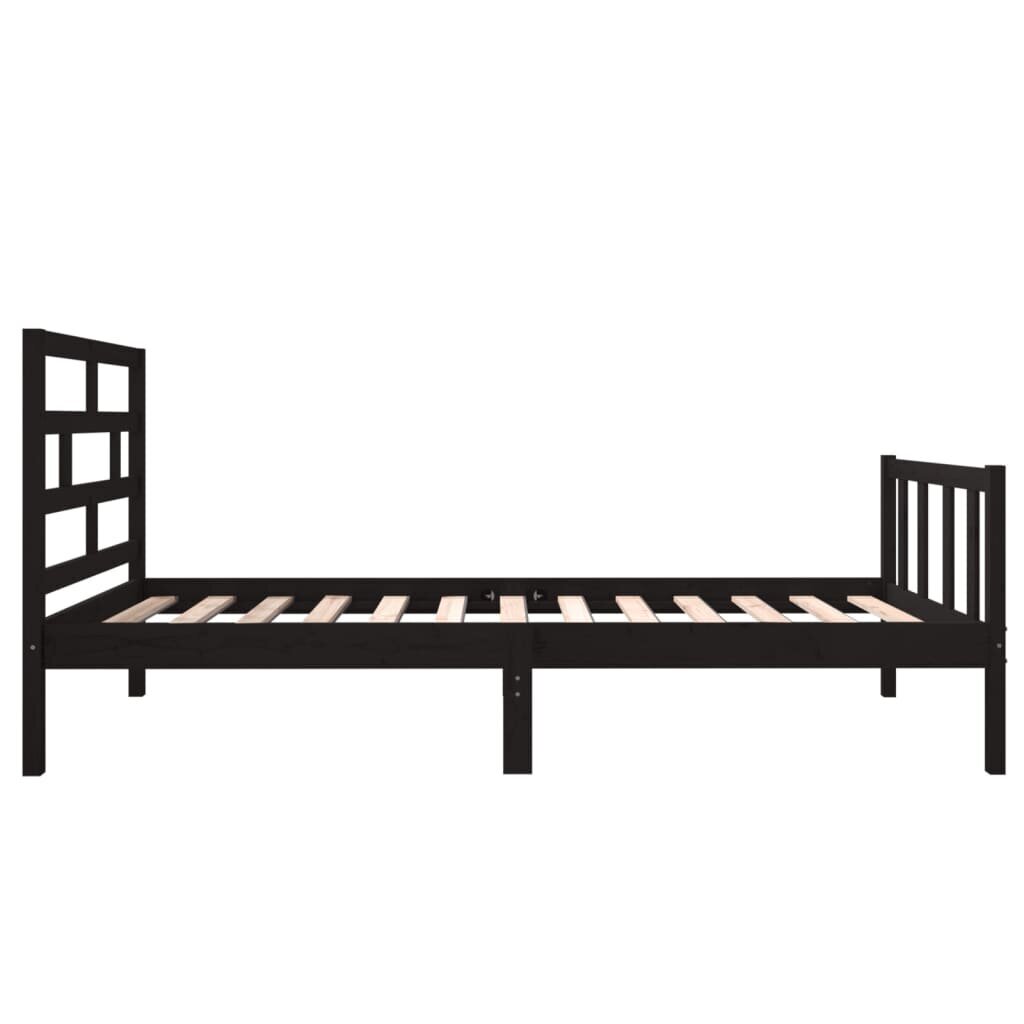 vidaXL gultas rāmis, melns, priedes masīvkoks, 75x190 cm, vienvietīgs cena un informācija | Gultas | 220.lv