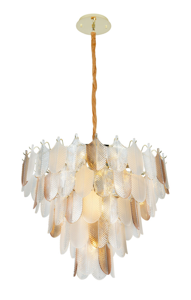 Griestu lampa Maxlight Arwena kolekcija zelta krāsā ar stikla spalvām 15xE14 P0418 cena un informācija | Piekaramās lampas | 220.lv