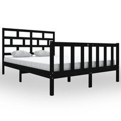 vidaXL gultas rāmis, melns, priedes masīvkoks, 150x200 cm, 5FT cena un informācija | Gultas | 220.lv
