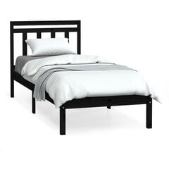 vidaXL gultas rāmis, melns, masīvkoks, 90x190 cm, 3FT, vienvietīgs цена и информация | Кровати | 220.lv