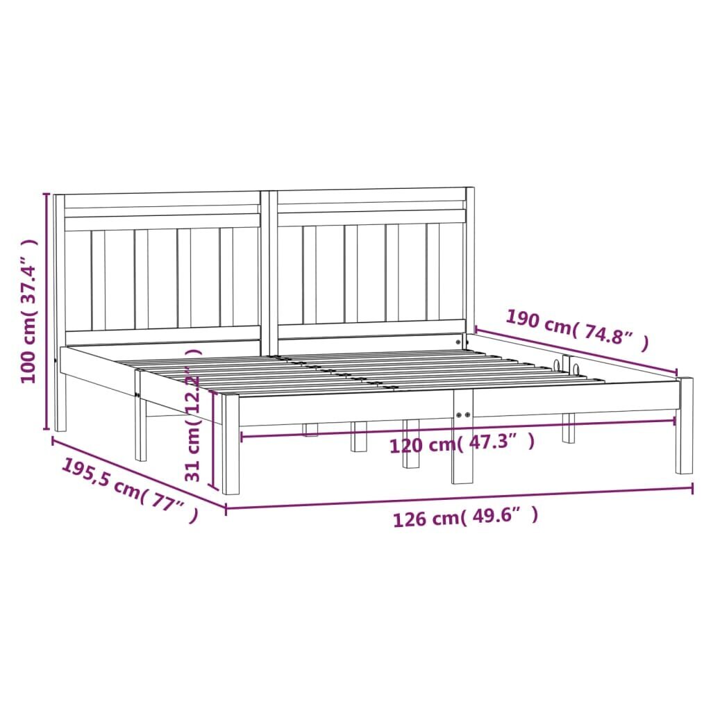 vidaXL gultas rāmis, melns, masīvkoks, 120x190 cm, 4FT, divvietīgs cena un informācija | Gultas | 220.lv