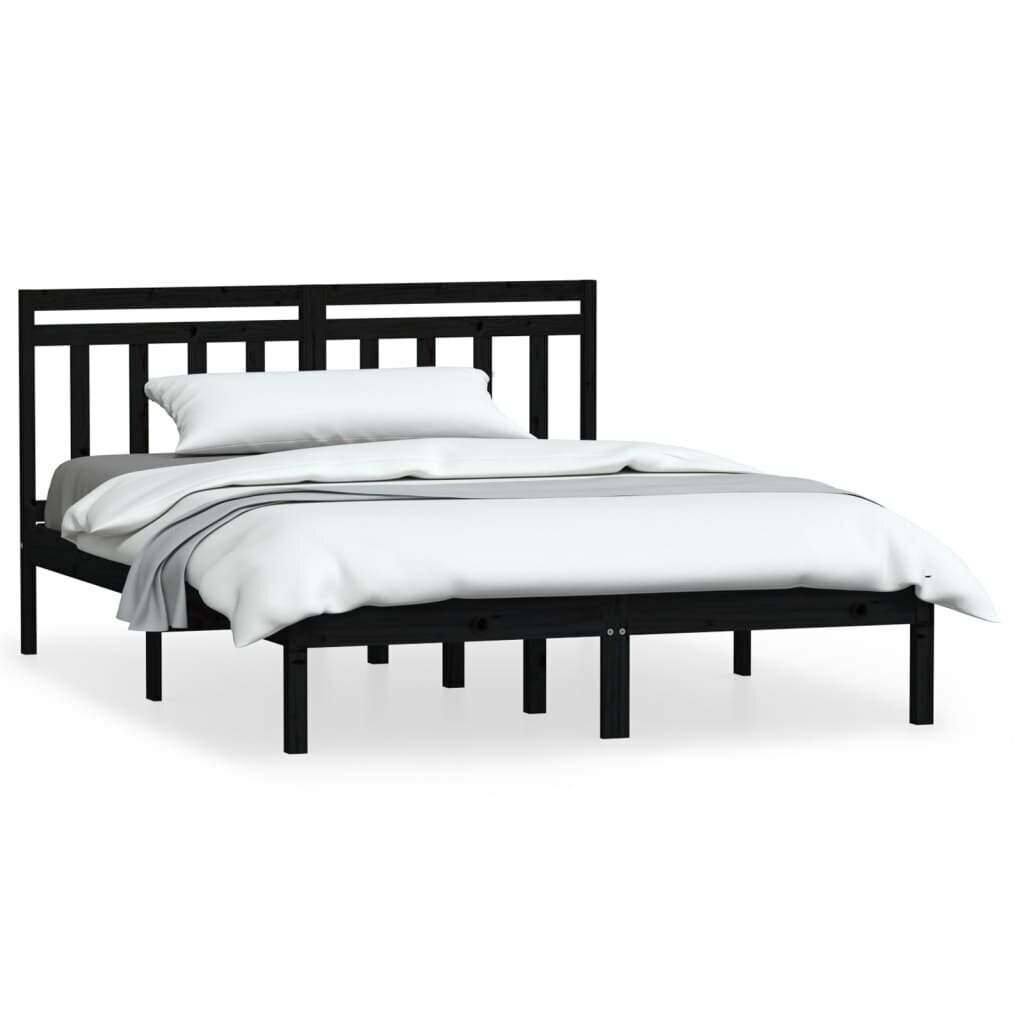 vidaXL gultas rāmis, melns, masīvkoks, 120x190 cm, 4FT, divvietīgs cena un informācija | Gultas | 220.lv