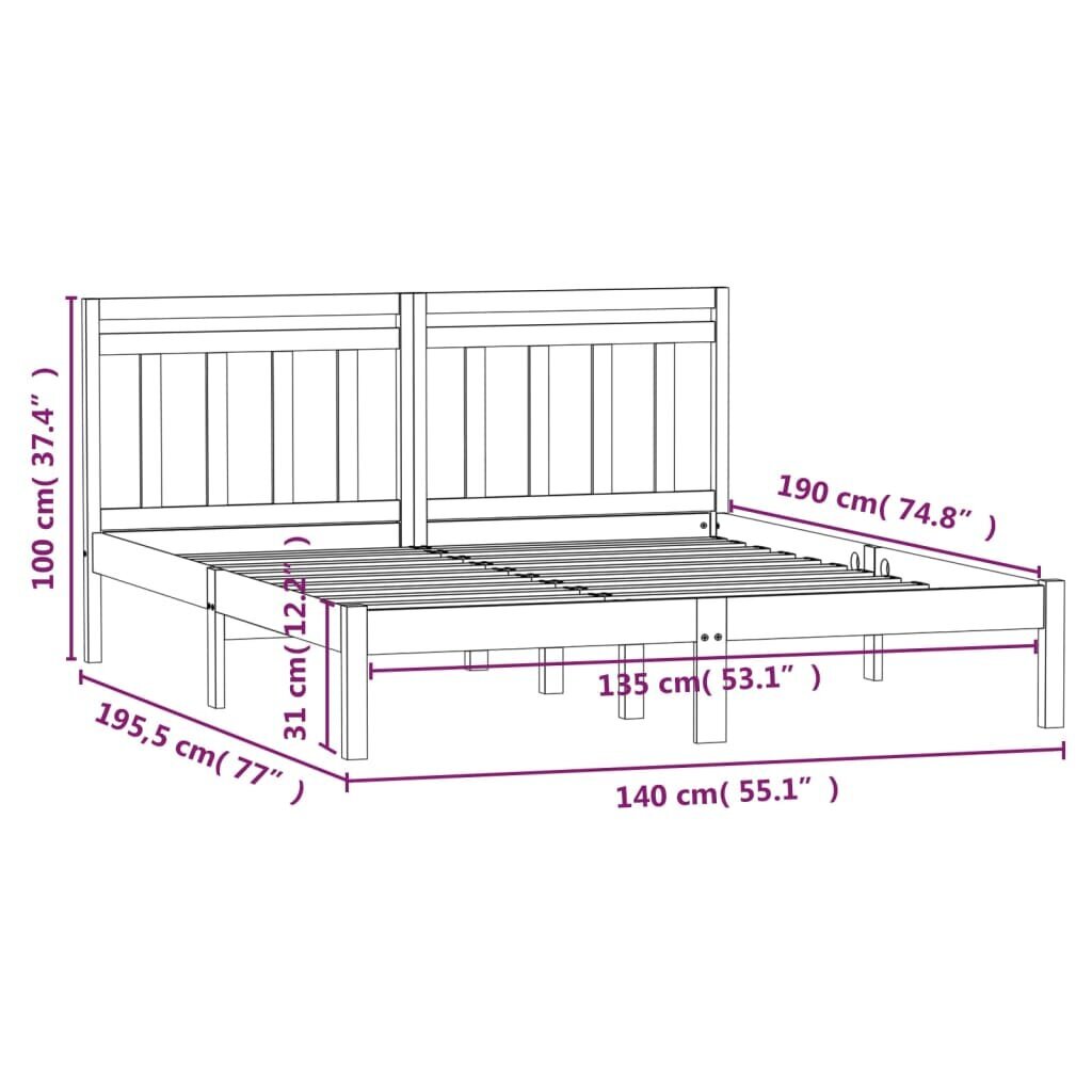 vidaXL gultas rāmis, balts, masīvkoks, 135x190 cm, 4FT6, divvietīgs cena un informācija | Gultas | 220.lv