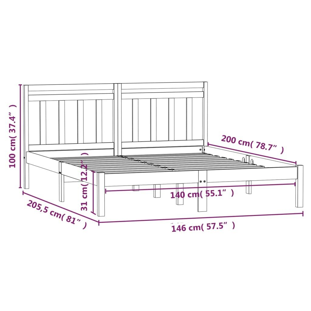 vidaXL gultas rāmis, priedes masīvkoks, 140x200 cm cena un informācija | Gultas | 220.lv