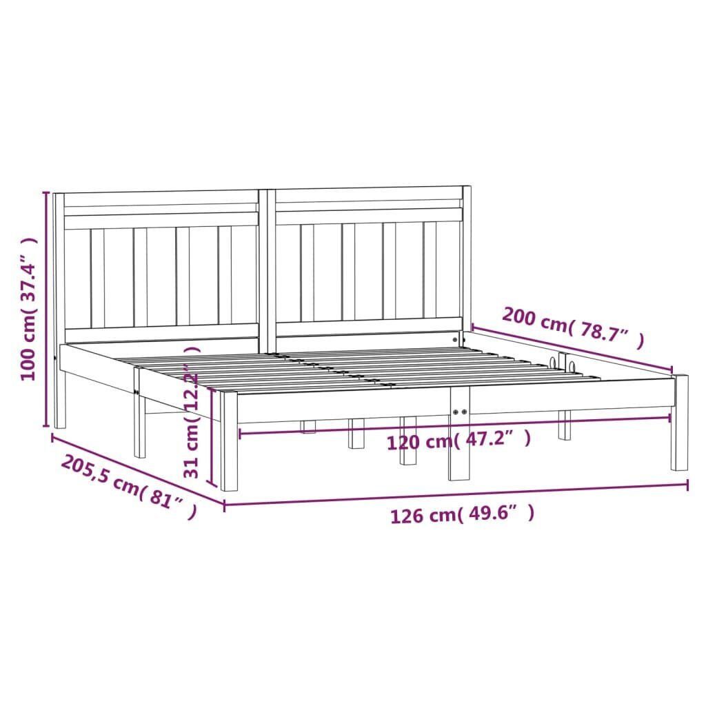 vidaXL gultas rāmis, melns, priedes masīvkoks, 120x200 cm cena un informācija | Gultas | 220.lv