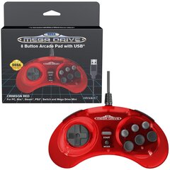 SEGA MegaDrive 8-Button Arcade Pad USB Crimson Red cena un informācija | Spēļu kontrolieri | 220.lv