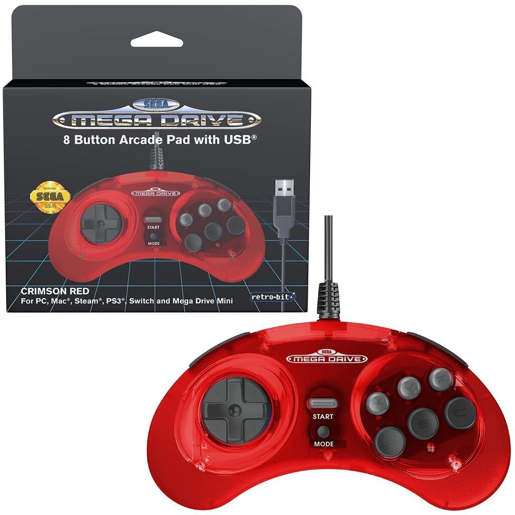 SEGA MegaDrive 8-Button Arcade Pad USB Crimson Red цена и информация | Spēļu kontrolieri | 220.lv