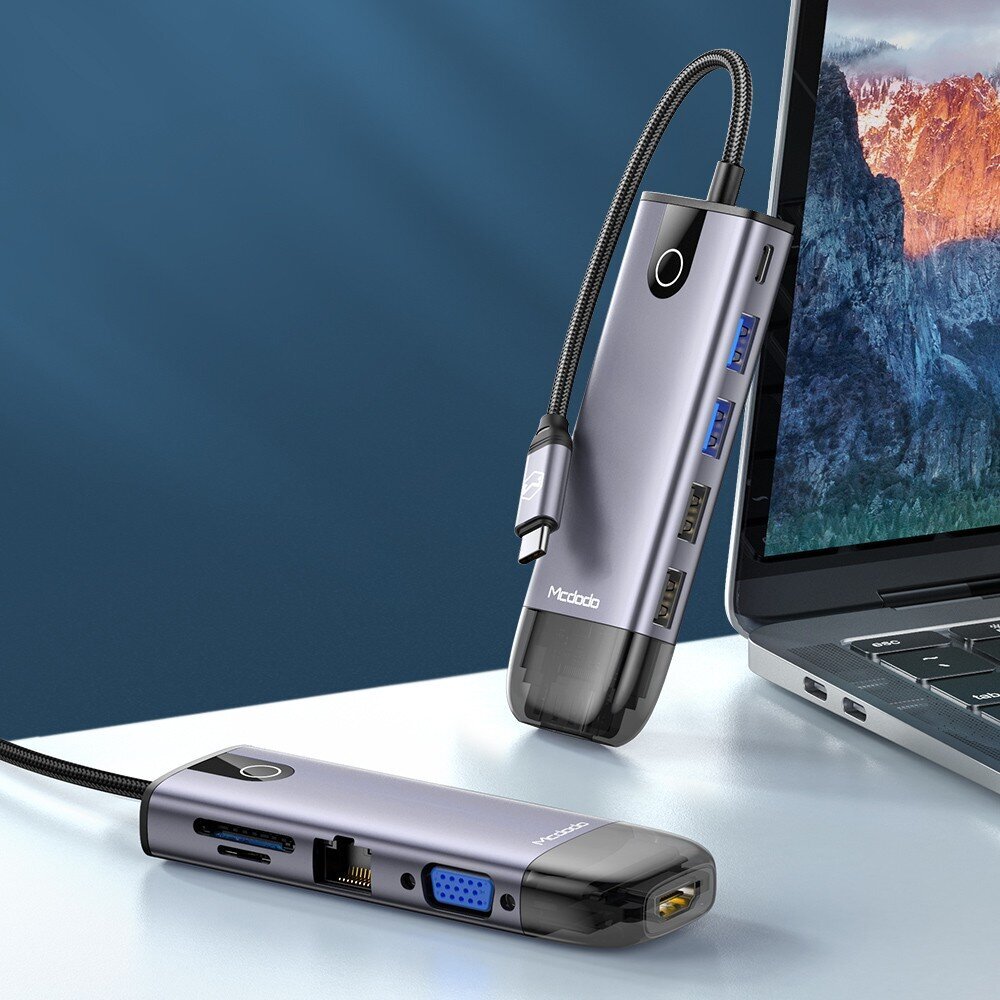 Mcdodo 10in1 USB-C RJ-45 VGA HDMI 4K klēpjdatoru koncentrators Macbook M1 HU-7420 цена и информация | Adapteri un USB centrmezgli | 220.lv