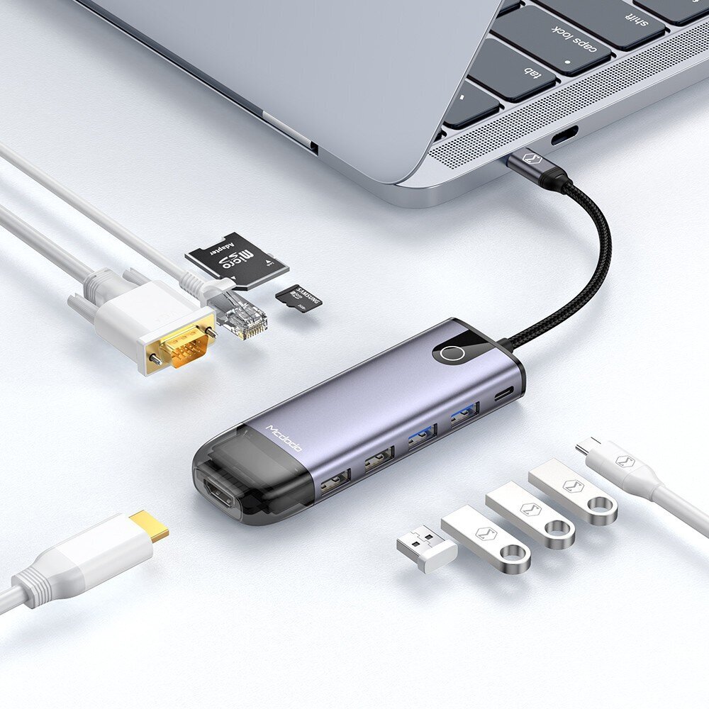 Mcdodo 10in1 USB-C RJ-45 VGA HDMI 4K klēpjdatoru koncentrators Macbook M1 HU-7420 cena un informācija | Adapteri un USB centrmezgli | 220.lv