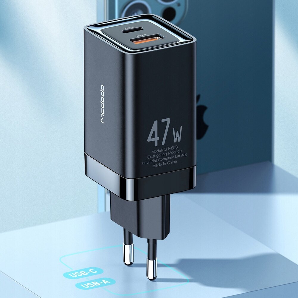 Mcdodo мини GaN зарядное устройство для телефона, 2X USB/USB-C PD QC - 47  Вт CH-8580 цена | 220.lv