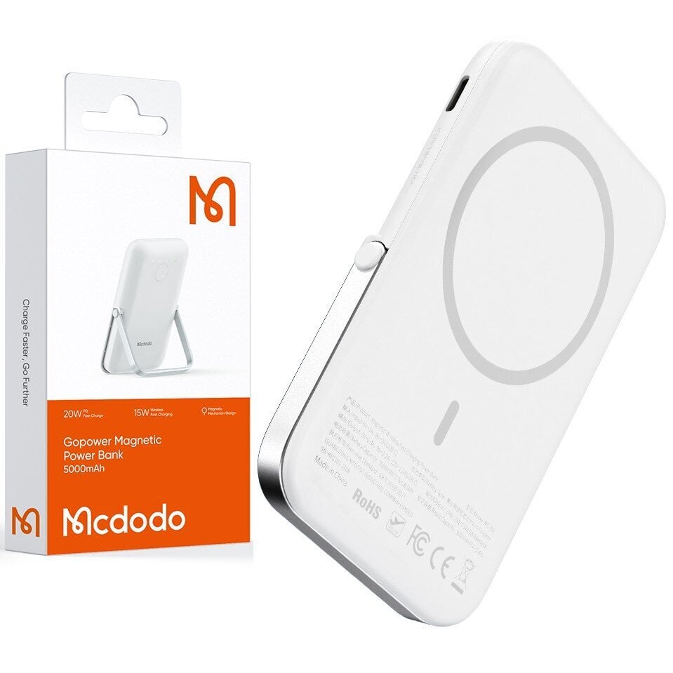 Mcdodo GoPower Powerbank 5000mAh PD 3.0 priekš IPhone 12 13 MagSafe White cena un informācija | Lādētāji-akumulatori (Power bank) | 220.lv