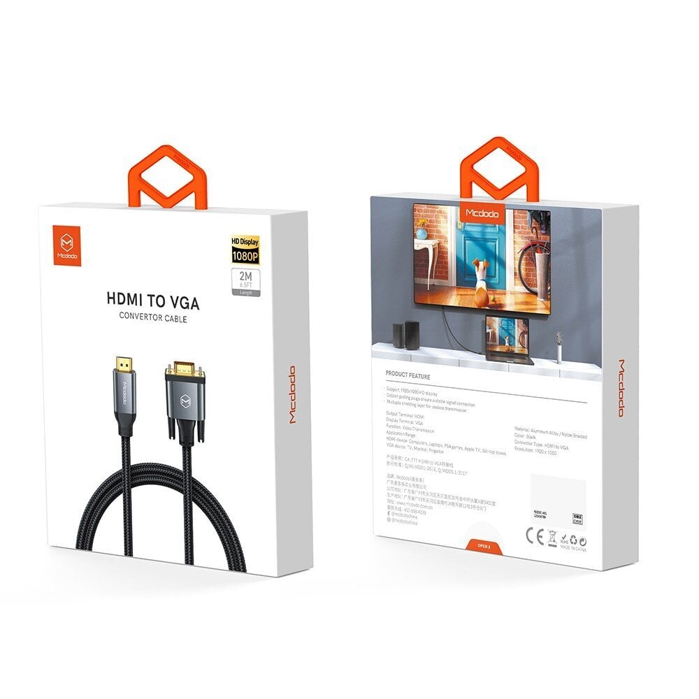 Mcdodo HDMI uz VGA divvirzienu melns 2 m kabelis CA-7770 цена и информация | Aksesuāri videokamerām | 220.lv