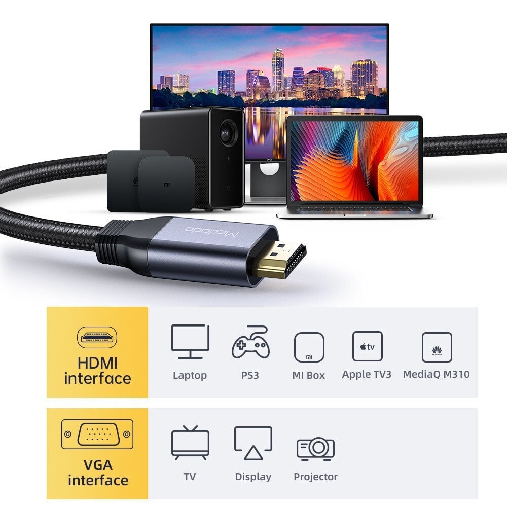 Mcdodo HDMI uz VGA divvirzienu melns 2 m kabelis CA-7770 цена и информация | Aksesuāri videokamerām | 220.lv