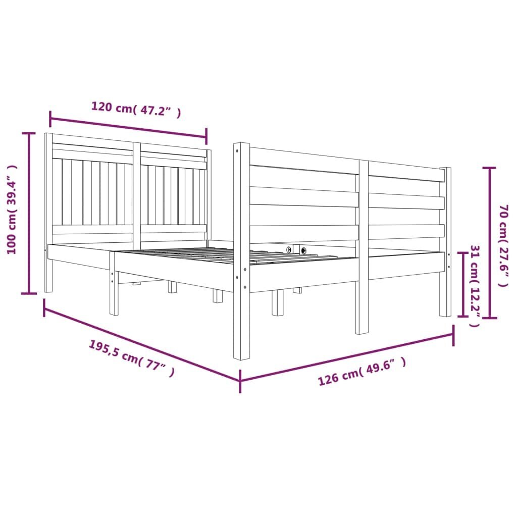 vidaXL gultas rāmis, masīvkoks, 120x190 cm, 4FT, divvietīgs cena un informācija | Gultas | 220.lv