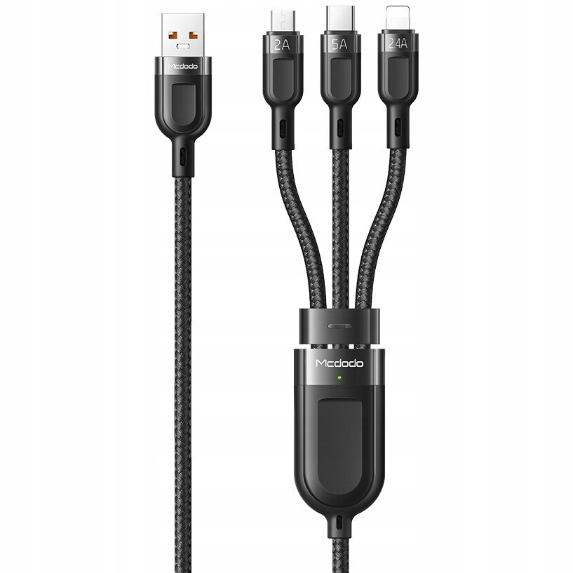 MCDODO KABELIS TĀLRUŅIEM, ĀTRAS UZLĀDES ZIBENS/ MICRO/ USB-C 3IN1 6A 65W QC 4 1.2M CA-0930 cena un informācija | Kabeļi un vadi | 220.lv