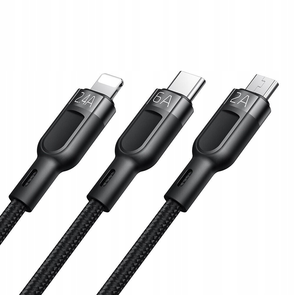 MCDODO KABELIS TĀLRUŅIEM, ĀTRAS UZLĀDES ZIBENS/ MICRO/ USB-C 3IN1 6A 65W QC 4 1.2M CA-0930 cena un informācija | Kabeļi un vadi | 220.lv