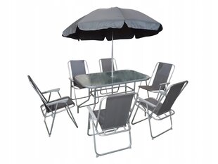 8-u daļu āra mēbeļu komplekts ar lietussargu Dominica, pelēks цена и информация | Комплекты уличной мебели | 220.lv