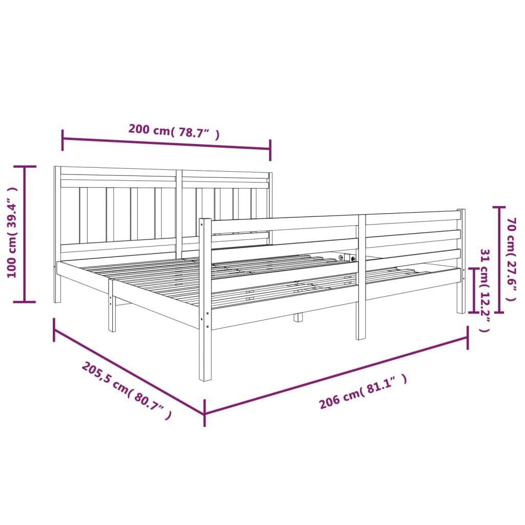 vidaXL gultas rāmis, masīvkoks, 200x200 cm cena un informācija | Gultas | 220.lv