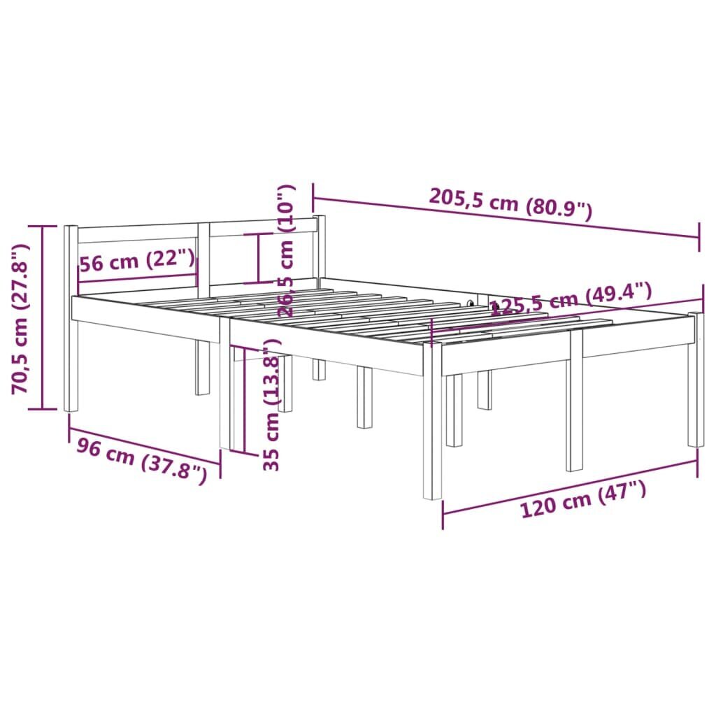 vidaXL gultas rāmis, medus brūns, priedes masīvkoks, 120x200 cm cena un informācija | Gultas | 220.lv