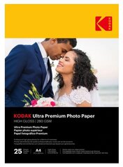 Чрезвычайно глянцевая фотобумага Kodak Ultra Premium Photo Paper 9891261, A4, 280 г/м², 25 листов цена и информация | Тетради и бумажные товары | 220.lv