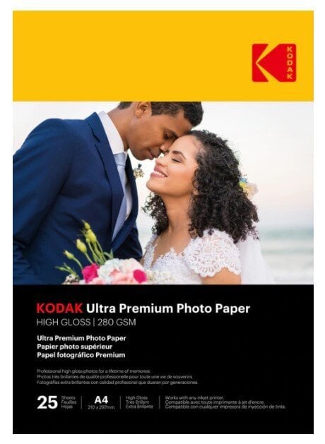 Augsti glancēts fotopapīrs Kodak Ultra Premium Photo Paper 9891261, A4, 280g/m², 25 loksnes cena un informācija | Burtnīcas un papīra preces | 220.lv